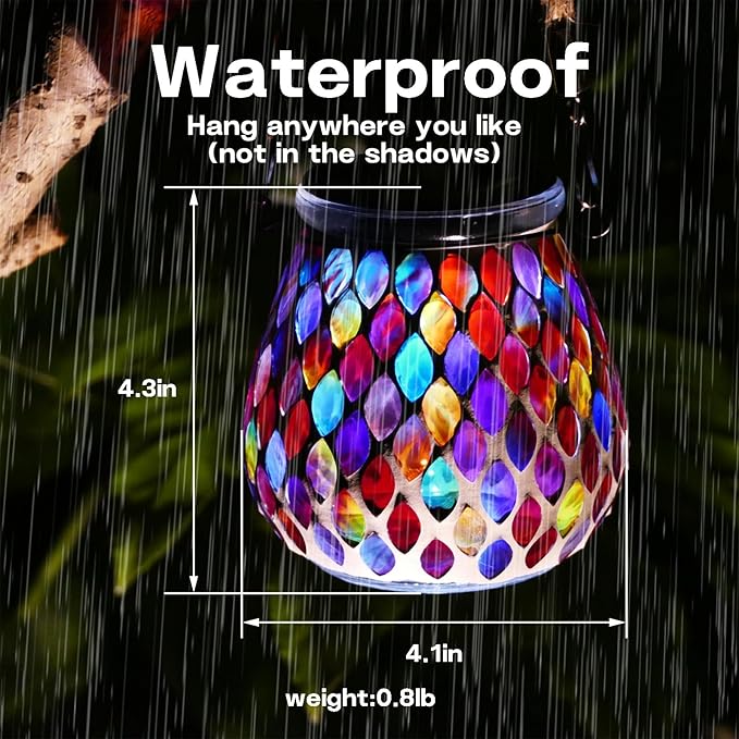 Mosaic Red Solar Lanterns, Outdoor Glass Hanging Lights, Waterproof, Solar Table Lamps, Christmas Gifts for Women Mom Grandma, Night Lights, Decoration for Garden, Patio, Yard, Party, Outdoor Decor