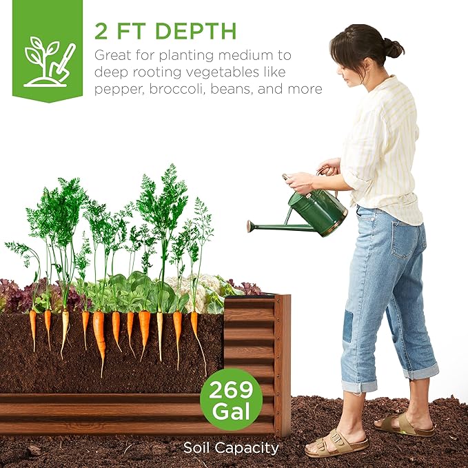 Best Choice Products 6x3x2ft Outdoor Metal Raised Garden Bed, Deep Root Box Planter for Vegetables, Flowers, Herbs, and Succulents w/ 269 Gallon Capacity - Wood Grain