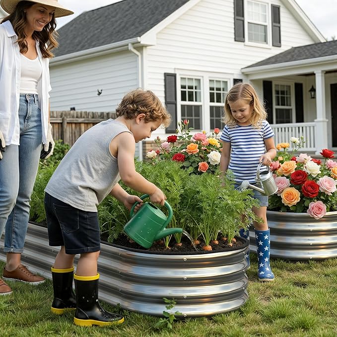 Galvanized Metal Raised Garden Bed Kit for Outdoor Planter Boxes with Easy Assembly,4x2x1ft-2PCS Oval Large Galvanized Gardening Raised Bed for Vegetables, Fruits, Flower (Silver, 12*2*1ft)