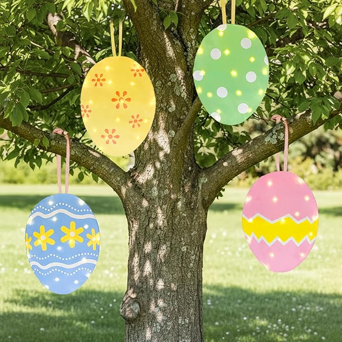 EAMBRITE Easter Decorations Outdoor Easter Egg Egg Lights, 3-in-1 Lighted Eggs Stake/Hanging/Table with Timer for Yard Signs, Lawn, Home, Pathway, Garden, Spring, Indoor Outside Decor