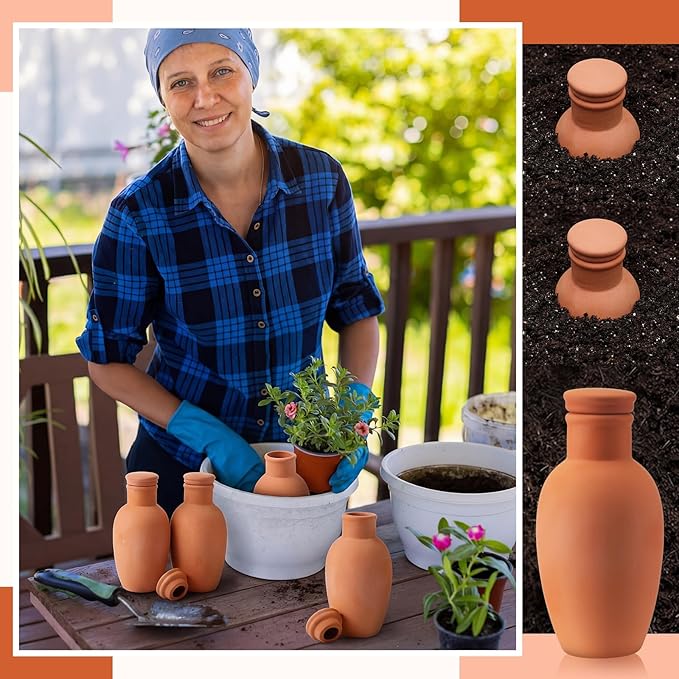 12 Pcs 15 oz Self Watering Ollas Terracotta Pots with Lid Terra Cotta Clay Plant Self Watering System Pot Automatic Plant Irrigation Devices for Indoor Outdoor Garden