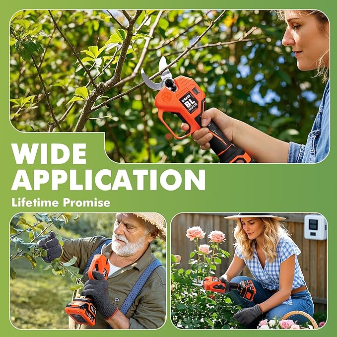 VOTREK Electric Pruning Shears Cordless with 2 Batteries, [1.6'' Cutting Diameter] Professional Power Pruner, Garden Scissors for Tree Trimming Branch Cutter [SK5 Blades] [Brushless] [LCD Display]
