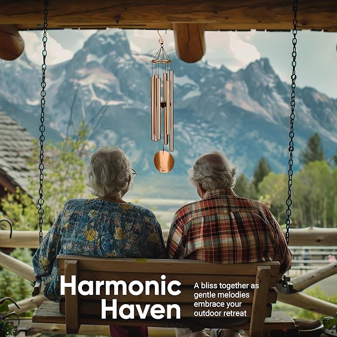 Nature’s Melody Aureole Tunes Wind Chimes – Outdoor Windchime with 6 Tubes, 100% Rustproof Aluminum, Powder Finish & S Hook Hanger for Sympathy, Memorial Gift or Zen Garden (Bronze, 36")