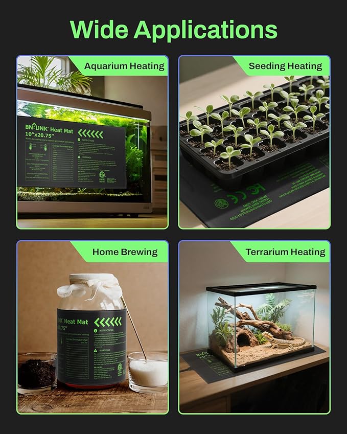 BN-LINK Durable Seedling Heat Mats for Seed Starting 10" x 20.75", 6 Pack Waterproof Warming Mat Plant Heating Pad for Seed Germination, Indoor Growing, Hydroponic, Greenhouse, ETL Listed