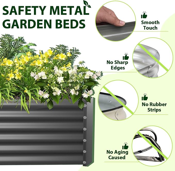A ANLEOLIFE 2 Pcs 6X3X1.5 ft Rectangular Galvanized Raised Garden Beds Outdoor for Planting Vegetables Flowers Herb, Quartz Grey