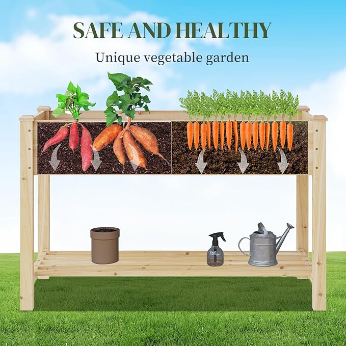 Wooden Raised Garden Bed ，Planter Box with Legs, Wooden Planter -Grow Herbs and Vegetables Outdoors – Naturally Rot-Resistant - Unmatched Strength Lasts Years (Natural-M)