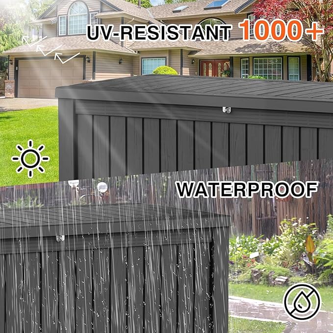 270GAL Deck Box - Black ，Large Capacity，UV-Resistant ，Deck Box，Patio，Yard，Garden Storage