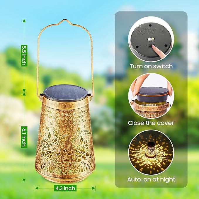 4 Pack Solar Lanterns Outdoor Waterproof Birthday Gifts for Women Mom Grandma, Hollowed-Out Metal Butterfly Hanging Solar Lantern Lights Outdoor Decor, 2 Modes Lights Decor for Yard, Patio