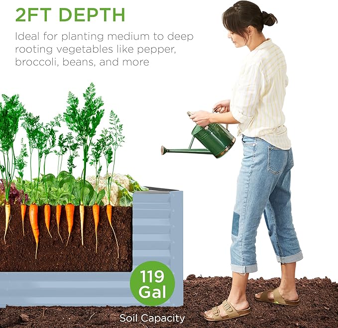 Best Choice Products 4x2x2ft Outdoor Metal Raised Garden Bed, Deep Root Planter Box for Vegetables, Flowers, Herbs w/ 119 Gallon Capacity - Mist Blue