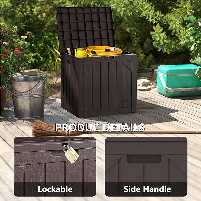 Yardgrace 31 Gallon Resin Deck Box Waterproof Outdoor Storage Box for Patio Furniture Pool Accessories Indoor Storage for Cushion Garden Tools, Brown