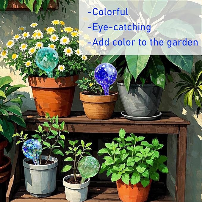 Automatic Plant Watering Globes - 6pcs Small Glass Self Watering Bulbs for Potted Plants - Multicolored Watering Devices for Vacation & Daily Care (Indoor/Outdoor)