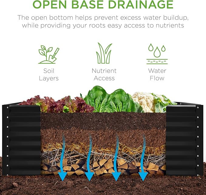 Best Choice Products 4x2x2ft Outdoor Metal Raised Garden Bed, Deep Root Planter Box for Vegetables, Flowers, Herbs w/ 119 Gallon Capacity - Black