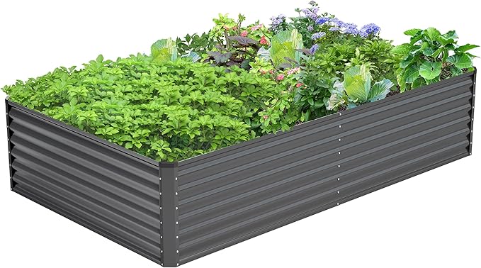 8x4x2FT Galvanized Raised Garden Bed Kit,Vegetable Boxes-Rectangle Metal Flower Box,Large Planter Raised Beds Outdoor Garden for Planting,Fruit,Herb-Grey