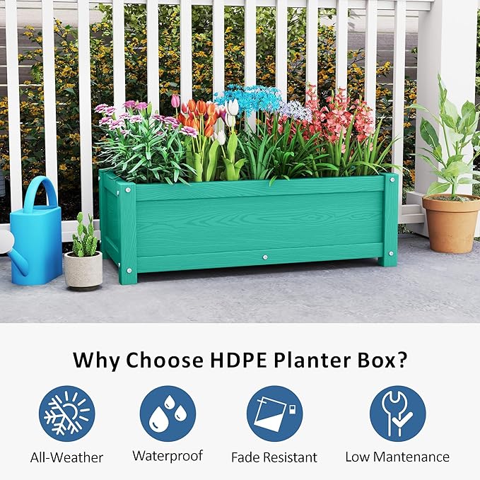 HDPE Raised Planter Box Outdoor,Rot-Resistant and Non-Cracking,Raised Beds for Gardening 29.5 * 14.4 * 9.8 in for Yard,Lawn,Outdoor Planter Boxes Rectangle with Drainage Holes Aruba Blue