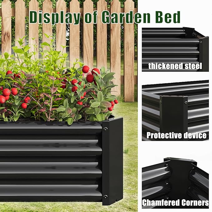 4x2x1ft Raised Garden Bed, Outdoor Galvanized Raised Garden Beds, Metal Raised Beds for Gardening Vegetables Fruits and Flowers, Easy Assembly, 52 Gallon Capacity - Black