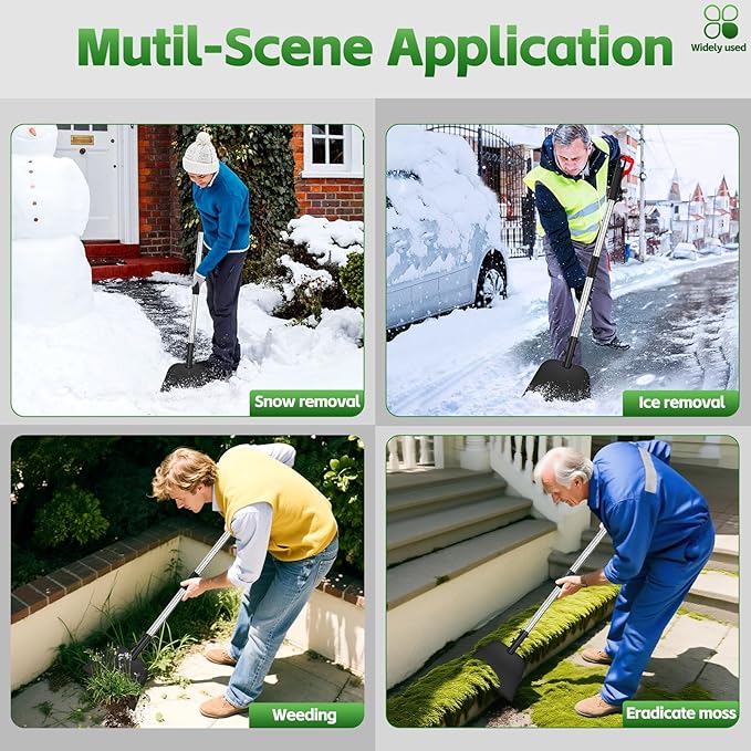 Flat Shovel, 54 inch Ice Scraper, Snow Shovel, Floor Scraper with Adjustable Long Handle, Heavy Duty Ice Chopper, Multifunctional Weed Removal Tool for Driveway, Walkway, Garden and Outdoor Cleaning