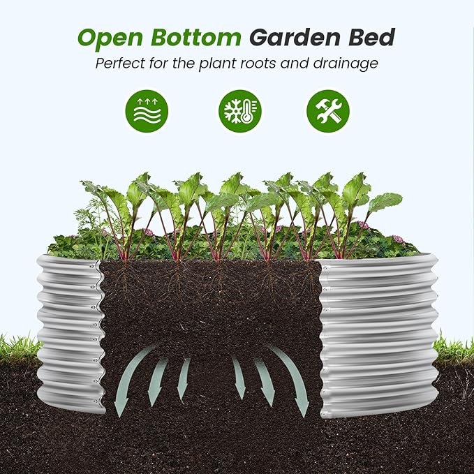 Land Guard 3×3×2ft Galvanized Raised Garden Bed Kit, Round Galvanized Planter Raised Garden Boxes Outdoor, Large Metal Raised Garden Beds for Vegetables, Silver