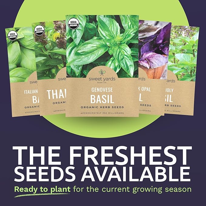 Organic Basil Seeds Variety Pack - 8 Individual Packs - 2026 Season - Genovese, Thai, Lemon, Greek, Cinnamon and More! for Indoor & Outdoor Planting (Non-GMO, Certified Organic)