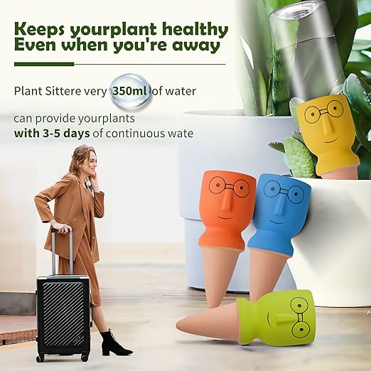 4 Pack Terracotta Watering Spikes, Self-Watering Plant Stakes for Indoor & Outdoor Potted Plants with 12 oz Plastic Bottles for Ideal Auto Watering Devices for Plants During Vacation