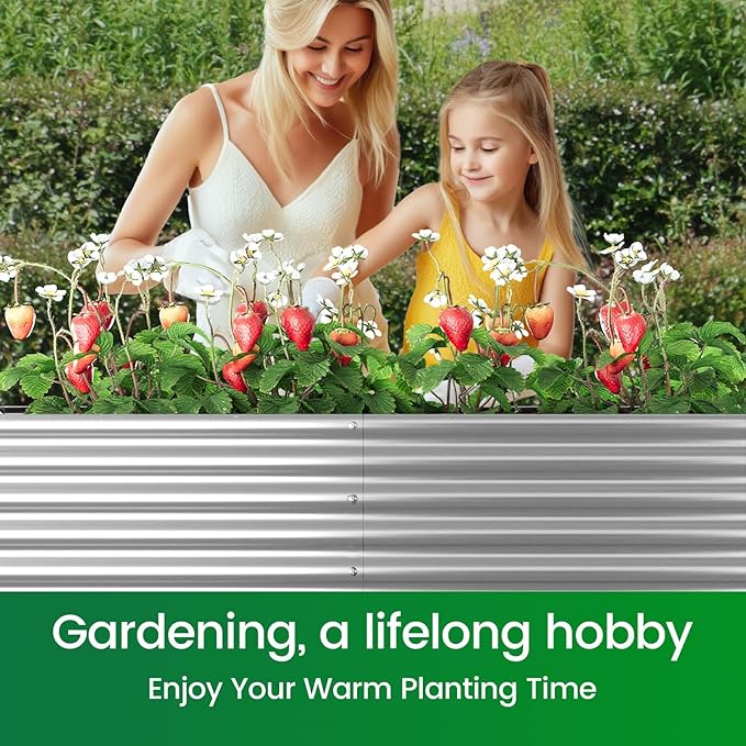 FRIZIONE 3pcs Tall 4x2ft Galvanized Raised Garden Bed Outdoor,Above Ground Garden Bed for Vegetable,Metal Raised Beds for Flower,Steel Raised Beds for Gardening