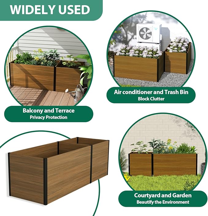 Modular Raised Garden Bed - Expandable Design with Composite Panels & Aluminum Frame - Perfect for Flowers, Vegetables, Herbs - Outdoor Planter Box for Patio, Balcony, Backyard (Brown)