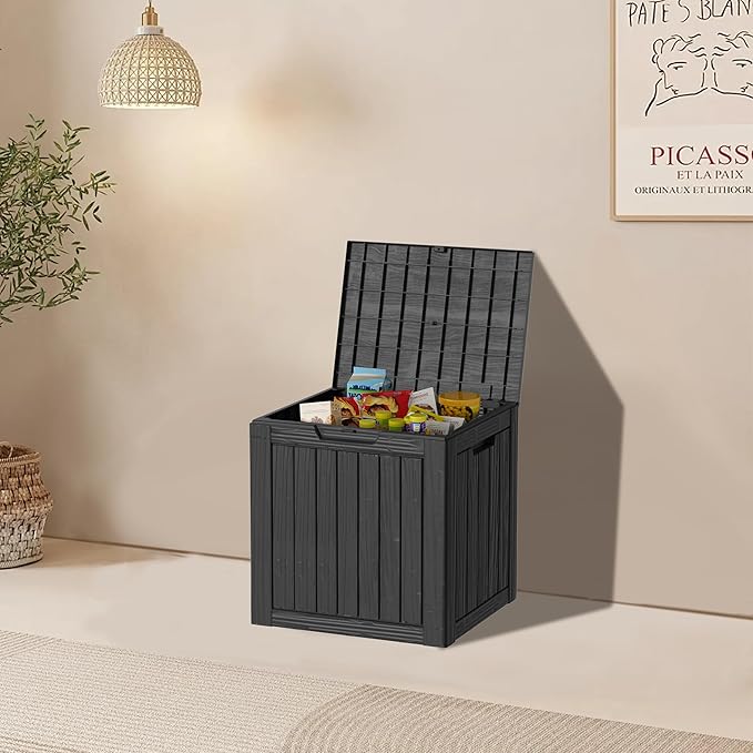 Yardgrace 29 Gallon Resin Deck Box Waterproof Outdoor Storage Box for Patio Furniture Pool Accessories Indoor Storage for Cushion Garden Tools, Black