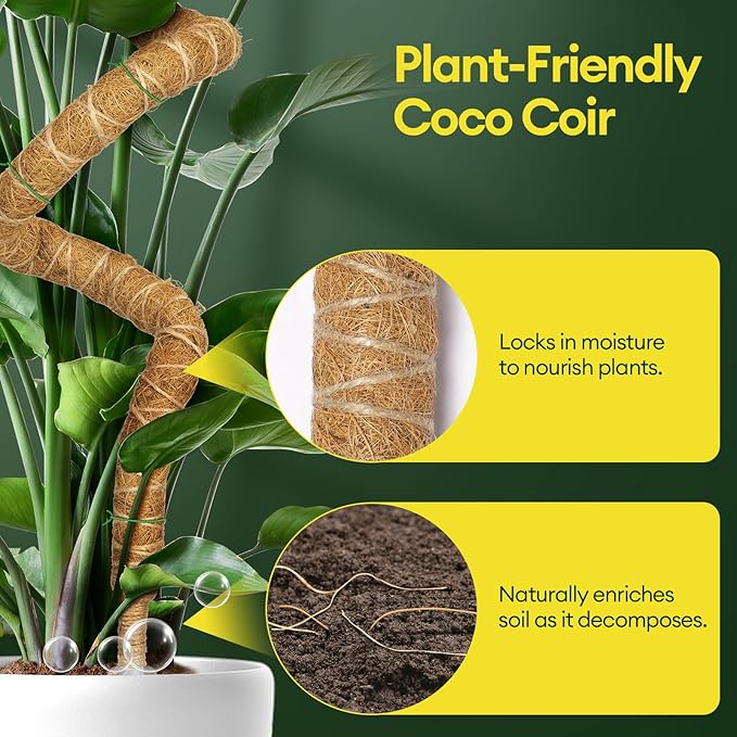 Maygrove 3-Pack 28” Bendable Moss Pole Monstera Plant Support for Climbing Indoors Plants, Coir Moss Poles Sticks DIY, Plant Support Stake for Potted Plants