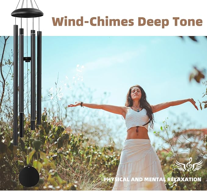 Wind-Chimes-Outdoor-Large-Decor, Deep Tone Soothing Melodic Tones Windchimes, Wind Chimes for Outside, Memorial Wind Chime Best Gift for Mom Women Grandma Neighbors（50" Black）
