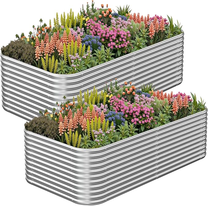 2 Pack Tall 8x4FT Raised Beds for Gardening, Corrugated Galvanized Steel Raised Garden Bed, Outdoor Metal Above Ground Garden Bed for Vegetables and Flowers