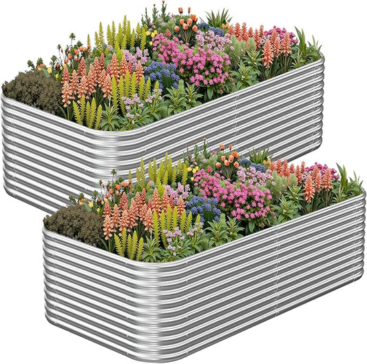 2 Pack Tall 8x4FT Raised Beds for Gardening, Corrugated Galvanized Steel Raised Garden Bed, Outdoor Metal Above Ground Garden Bed for Vegetables and Flowers