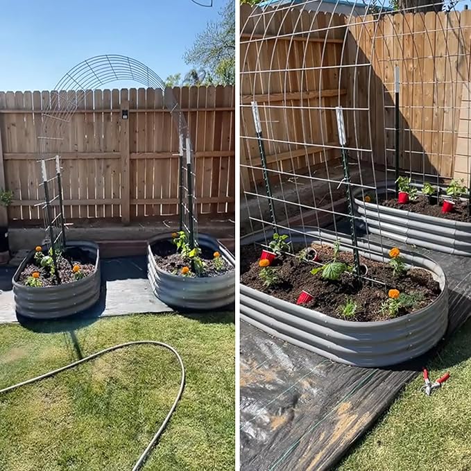 8 Pack 6x3x1FT Galvanized Raised Garden Bed Kit Oval Metal Ground Planter Box Outdoor Bottomless Planter Raised Beds for Vegetables Flowers Herbs Fruits, Green