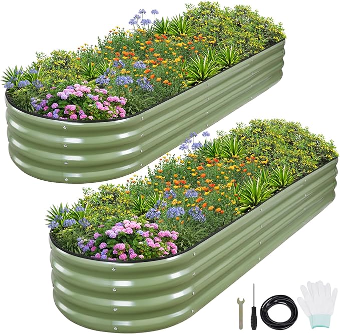 1MORE Galvanized Raised Garden Bed- Planter Garden Boxes Outdoor, Raised Beds for Gardening,Metal Garden Bed Kit for Vegetables Flower, Planter Raised Beds.8x2x1ft Green-2pcs