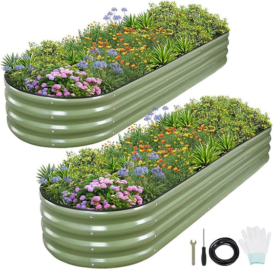 1MORE Galvanized Raised Garden Bed- Planter Garden Boxes Outdoor, Raised Beds for Gardening,Metal Garden Bed Kit for Vegetables Flower, Planter Raised Beds.8x2x1ft Green-2pcs