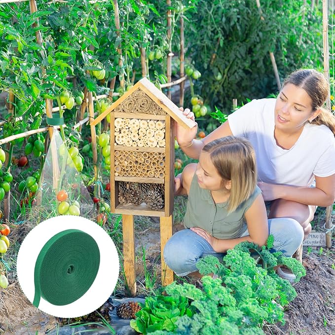 1-Roll Garden Plant Tape, 33 ft x 0.5 in Garden Hook and Loop Plant Ties Multi-Purpose Use Adjustable and Reusable Twist Wire Tape for Plants/Flowers/Vines [Green]
