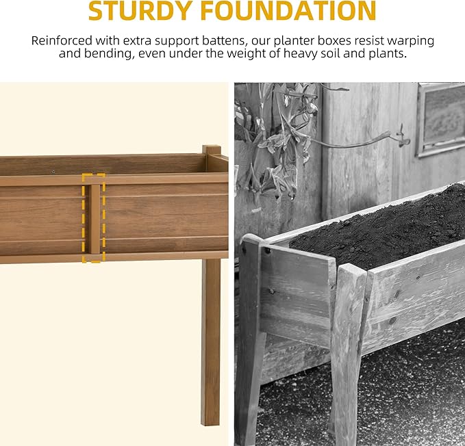 DWVO Raised Garden Bed with Legs Weatherproof Elevated Planter Box Outdoor with Drainage System Patio Planters for Herbs Vegetables Flowers Plant Bed for Garden Balcony Backyard,Teak