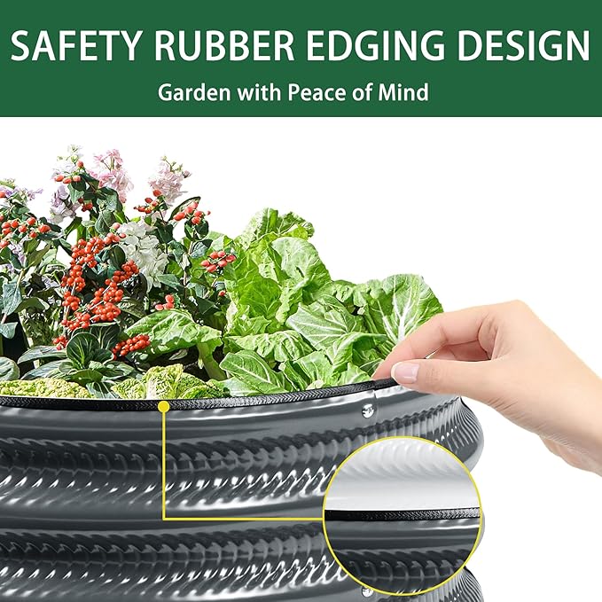 Gartist 2 Pcs 2x2X1 FT Round Galvanized Raised Garden Bed Kit, Gray Outdoor Planter Garden Bed, Metal Raised Box for Vegetables, Fruits, Flowers & Herbs