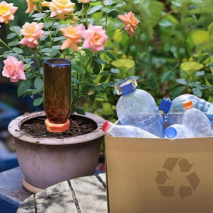 Large Terracotta Watering Spikes with Lids, Automatic Plant Waterer Outdoor | Indoor, Vacation Friendly Clay Plant Watering Devices System, Slow Release Self Watering Planter Insert, 8 Pack