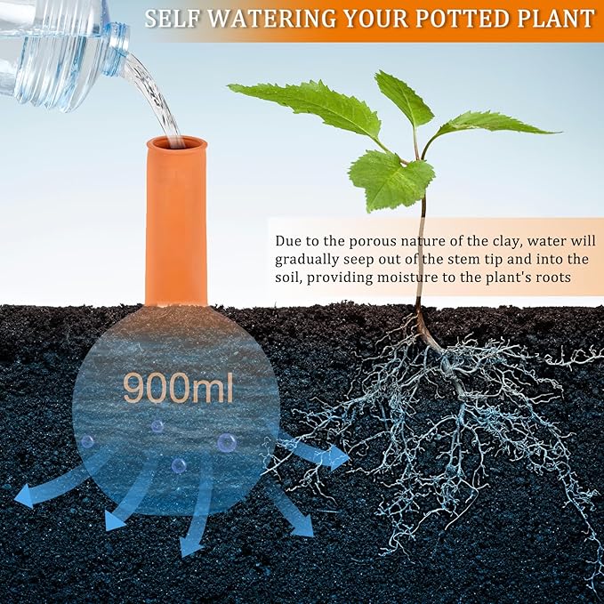 30 Oz Ollas Terracotta Watering Pots Large, Plant Watering Globes, Self-Watering Device, Terracotta Clay Watering Pot with Lid, Refill 2 Week Auto Irrigation System for Indoor & Outdoor Plant(2 Packs)