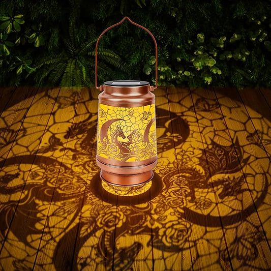Dragon Gifts for Women Men - Floral Dragon Solar Lanterns Outdoor Waterproof, Dragons Decor Hanging LED Solar Lights for Garden, Birthday Christmas Mother's Day Father's Day Housewarming Gift