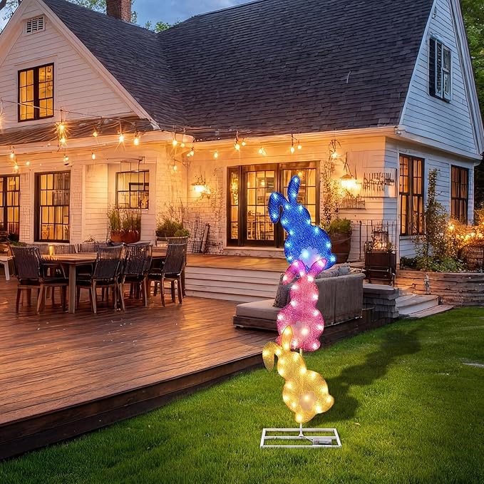 VIHOSE Easter Bunny Lights Outdoor Decoration 41 Inch H Pre-lit Lighted Heart Decor with 50 Warm White Lights Easter Rabbit Decoration for Indoor Outdoor Porch Garden Lawn Front Yard