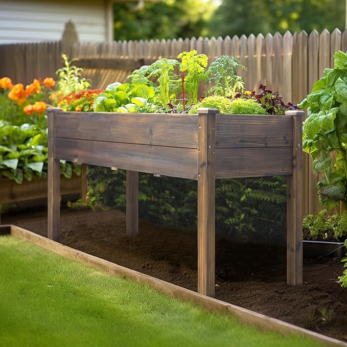 MUPATER 48 x 24 x 30in Raised Garden Bed, Wood Elevated Planter Box with Legs, Outdoor Raised Beds for Gardening, Backyard, Patio and Balcony, Rustic