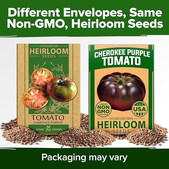 HOME GROWN Non GMO Cherokee Purple Tomato Seeds 1 Pack (Solanum lycopersicum) - 106 Seeds, Tomato for Planting - Heirloom Vegetable Seeds with High Germination Rate