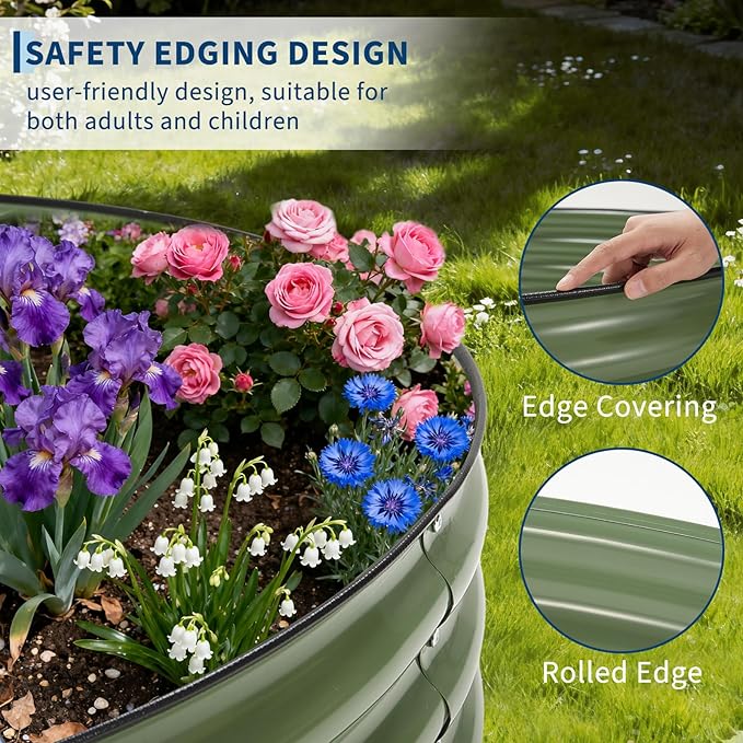 PeakPursuit 4X4x1Ft Galvanized Raised Garden Bed Kit, Metal Raised Garden Bed, Round Planter Box with Open-Ended Base for Vegetables, Flowers, Herbs & Fruits