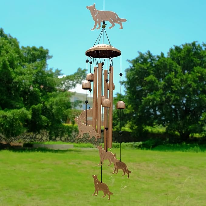 German Shepherd Wind Chimes for Outside, Metal Windchimes Outdoors, Shepherd Gifts for Women/Men, Memorial/Birthday Gifts, Garden Decor for Outside, Patio or Yard, Durable Chimes for Outdoors