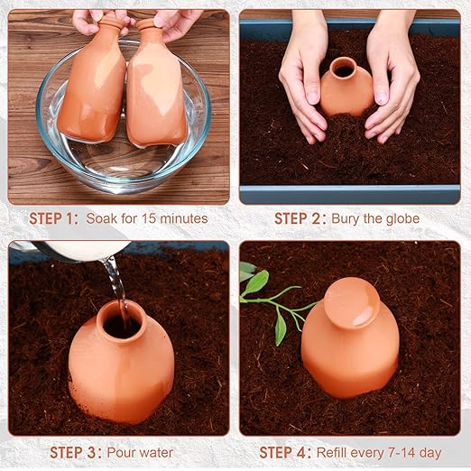 4 Pcs 18oz Ollas Terracotta Watering Pots Self Watering Planter Insert Terracotta Globes Clay for Outdoor Indoor Garden Plants, Easy to Refill