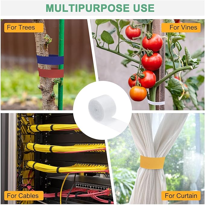 1-Roll Garden Plant Tape, 33 ft x 0.6 in Garden Hook and Loop Plant Ties Multi-Purpose Use Adjustable and Reusable Twist Wire Tape for Plants/Flowers/Vines [White]