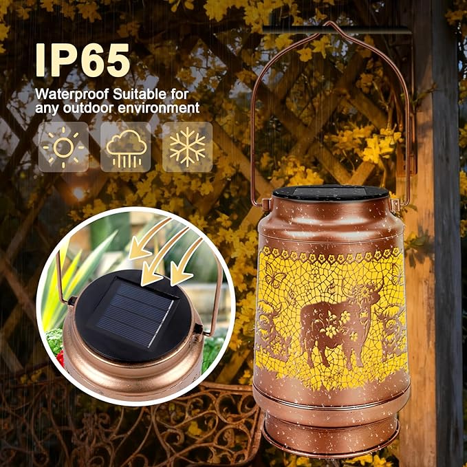 Highland Cow Solar Lanterns - Highland Cow Gift for Women Mom Grandma Sister Birthday Christmas Mother's Day Housewarming, Scottish Cow Hanging Solar Lights Outdorr Waterproof for Garden Yard