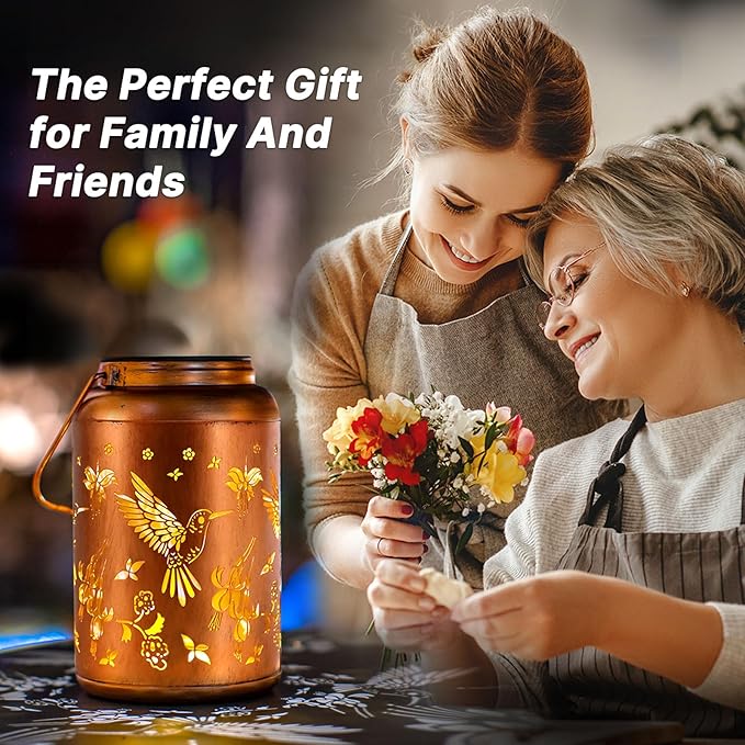 Solar Lanterns Outdoor Waterproof Hummingbird Hanging Solar Lights,Hollowed Metal Lantern Light Decorative for Garden,Patio,Yard,Lawn,Front,Porch Decor Gifts for Women Men Mom 2pack
