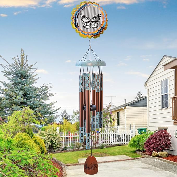 Wind Chimes for Outside with 3D Animations Butterfly Wind Spinner,37" Memorial Wind Chimes Outdoor Garden Decor,Butterfly Gift for Women Mom Grandma Wife,Patio Decorations,Garden Ornaments