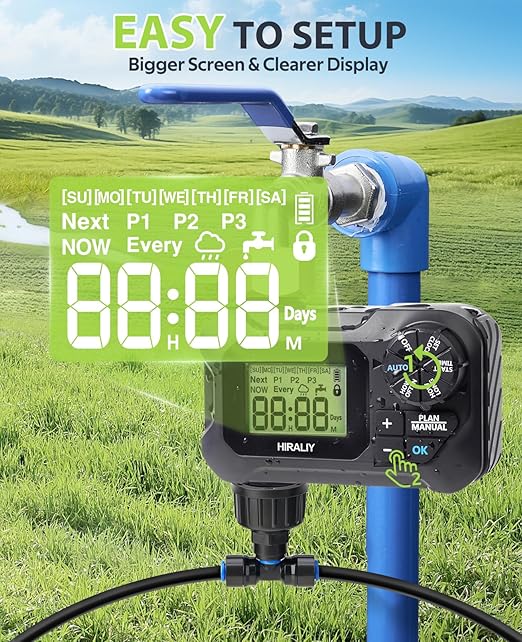 HIRALIY 59FT Greenhouse Misting Drip Irrigation Kit with Garden Timer, Hanging Plant Watering System, with Tubing, Misting Nozzles, and Water Timer, Quick Connector Design Automatic Irrigation System